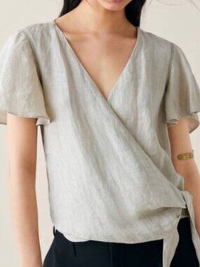 Zara 100% Linen Short Sleeve Wrap Top